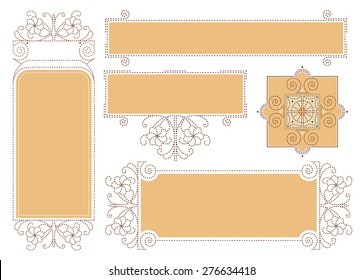 Vector abstract ornament labels on different versions for decoration and design