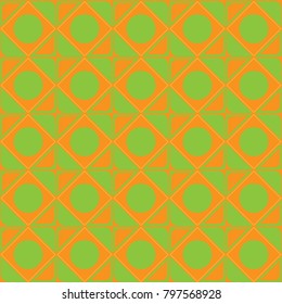 vector abstract ornament of orange, green shades seamless texture squares circles of corners for web design and computer graphics.