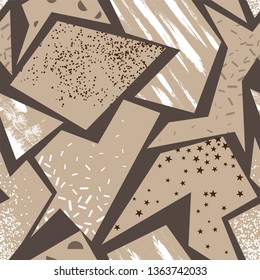 Vector abstract ornament seamless pattern with textures. Brownish beige and white. Dark brown background