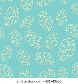 Vector abstract ornament seamless pattern with ornamental leafs on blue background