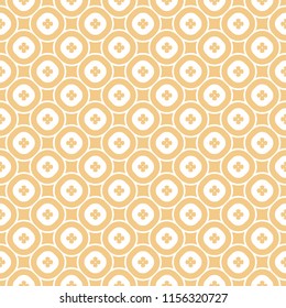 Vector abstract ornamental floral seamless pattern. Vintage geometric background with small flower shapes, circles, squares, repeat tiles. Texture in beige tan and white colors. Stylish modern design