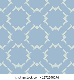 Vector abstract ornamental floral seamless pattern. Vintage geometric background with flowers, curved shapes, mesh, weave, lace, repeat tiles. Texture in light blue and pale green colors. Retro design