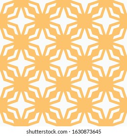 Vector abstract ornamental geometric seamless pattern. Elegant orange and white texture with diamonds, floral shapes, stars, grid, mesh. Simple ornament background in oriental style. Repeat design