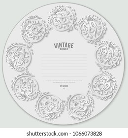 Vector abstract ornamental nature vintage round frame. Modern volumetric floral elements. Trendy craft style illustration