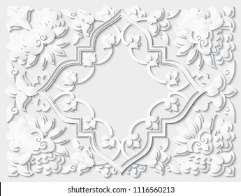 Vector abstract ornamental nature vintage frame. Modern volumetric floral elements. Trendy craft style illustration