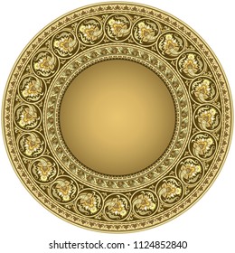 Vector abstract ornamental nature vintage ethnic round frame