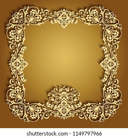 Vector abstract ornamental nature vintage frame. Modern volumetric floral elements. Trendy craft style illustration