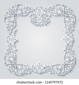 Vector abstract ornamental nature vintage frame. Modern volumetric floral elements. Trendy craft style illustration