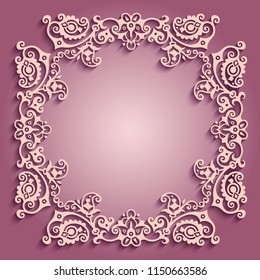 Vector abstract ornamental nature vintage frame. Modern volumetric floral elements. Trendy craft style illustration