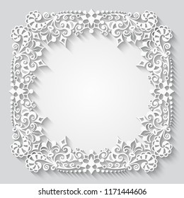 Vector abstract ornamental nature vintage frame. Modern volumetric floral elements. Trendy craft style illustration