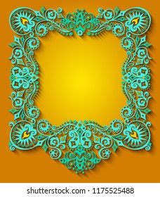 Vector abstract ornamental nature vintage frame. Modern color volumetric floral elements. Trendy craft style illustration