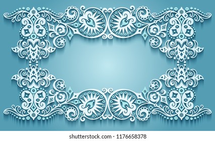 Vector abstract ornamental nature vintage frame. Modern color volumetric floral elements. Trendy craft style illustration