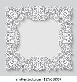 Vector abstract ornamental nature vintage frame. Modern volumetric floral elements. Trendy craft style illustration