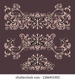 Vector abstract ornamental nature vintage design elements. Set of floral compositions