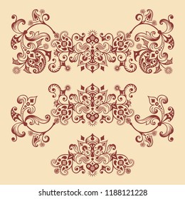 Vector abstract ornamental nature vintage design elements. Set of floral compositions