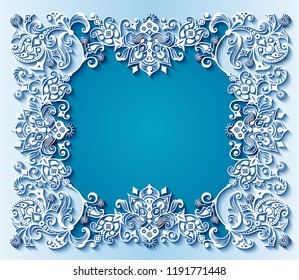 Vector abstract ornamental nature vintage frame. Modern color volumetric floral elements. Trendy craft style illustration