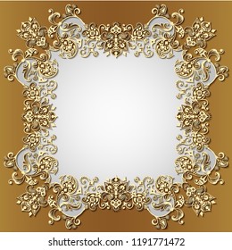 Vector abstract ornamental nature vintage frame. Modern color volumetric floral elements. Trendy craft style illustration