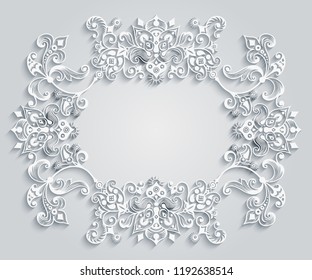 Vector abstract ornamental nature vintage frame. Modern volumetric floral elements. Trendy craft style illustration