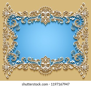Vector abstract ornamental nature vintage frame. Modern color volumetric floral elements. Trendy craft style illustration