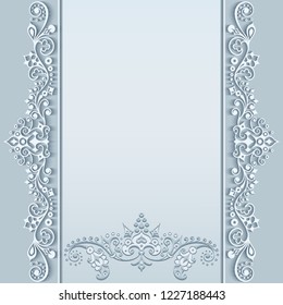 Vector abstract ornamental nature vintage frame. Modern color volumetric floral elements. Trendy craft style illustration