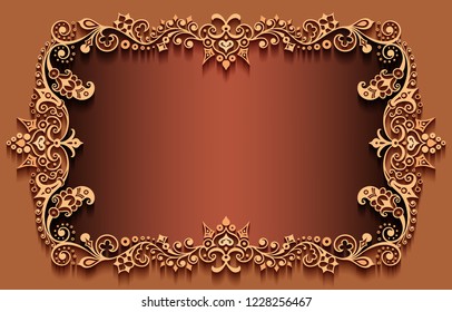 Vector abstract ornamental nature vintage frame. Modern color volumetric floral elements. Trendy craft style illustration