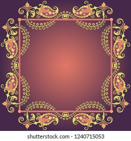 Vector abstract ornamental nature vintage border. Floral decorative colorful illustration. Card design