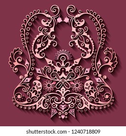 Vector abstract ornamental nature vintage card. Modern volumetric floral elements. Trendy craft style illustration