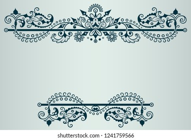 Vector abstract ornamental nature vintage border. Floral decorative colorful illustration. Card design