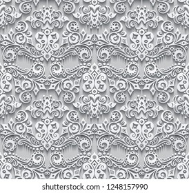 Vector abstract ornamental nature vintage background. Modern volumetric floral elements. Trendy craft style seamless  illustration