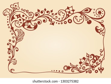 Vector abstract ornamental nature vintage border. Floral decorative monochrome illustration. Card design