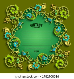 Vector abstract ornamental nature vintage frame. Modern color volumetric floral elements. Trendy craft style illustration