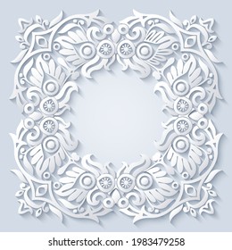 Vector abstract ornamental nature vintage frame. Modern monochrome floral elements. Trendy craft style illustration