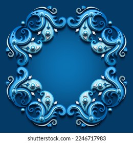 Vector abstract ornamental nature vintage frame. Modern color volumetric floral elements. Trendy craft style illustration