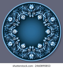 Vector abstract ornamental nature vintage round frame. Modern color volumetric floral elements. Trendy craft style illustration