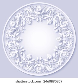 Vector abstract ornamental nature vintage round frame. Modern color volumetric floral elements. Trendy craft style illustration