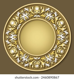 Vector abstract ornamental nature vintage round frame. Modern color volumetric floral elements. Trendy craft style illustration
