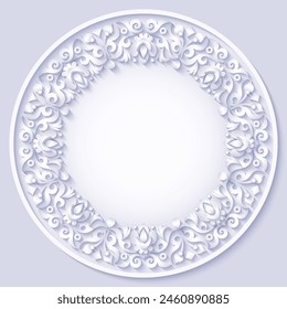 Vector abstract ornamental nature vintage round frame. Modern color volumetric floral elements. Trendy craft style illustration