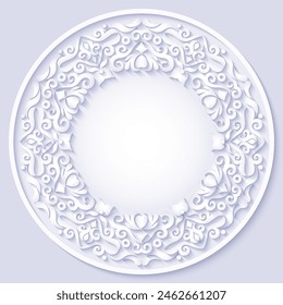 Vector abstract ornamental nature vintage round frame. Modern color volumetric floral elements. Trendy craft style illustration