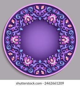 Vector abstract ornamental nature vintage round frame. Modern color volumetric floral elements. Trendy craft style illustration