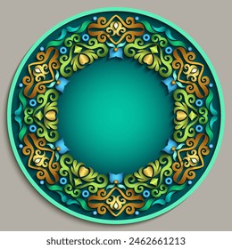 Vector abstract ornamental nature vintage round frame. Modern color volumetric floral elements. Trendy craft style illustration