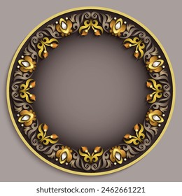 Vector abstract ornamental nature vintage round frame. Modern color volumetric floral elements. Trendy craft style illustration