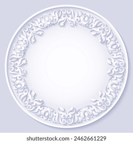 Vector abstract ornamental nature vintage round frame. Modern color volumetric floral elements. Trendy craft style illustration
