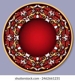 Vector abstract ornamental nature vintage round frame. Modern color volumetric floral elements. Trendy craft style illustration