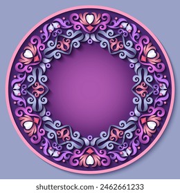 Vector abstract ornamental nature vintage round frame. Modern color volumetric floral elements. Trendy craft style illustration