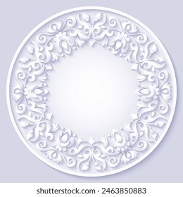 Vector abstract ornamental nature vintage round frame. Modern color volumetric floral elements. Trendy craft style illustration