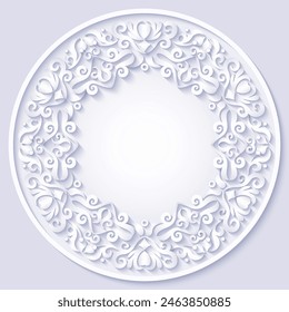 Vector abstract ornamental nature vintage round frame. Modern color volumetric floral elements. Trendy craft style illustration