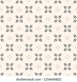 Vector abstract ornamental seamless pattern. Elegant monochrome texture in gothic style. Black and white minimalist floral background with curved shapes, small crosses, repeat tiles. Decorative design