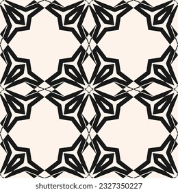 Vector abstract ornamental seamless pattern. Elegant monochrome texture in oriental style. Black and white floral background with flower shapes, crosses, repeat tiles. Design for decor, ceramic, print