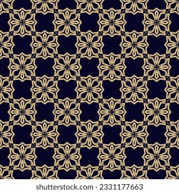 Vector abstract ornamental seamless pattern. Elegant golden texture in gothic style. Black and gold floral background with flower shapes, crosses, repeat tiles. Design for decor, textile, wallpaper