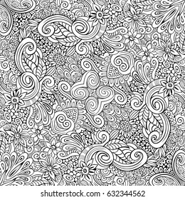 Vector abstract outline hand drawn floral background